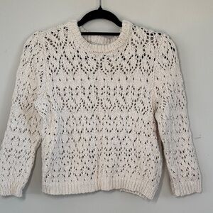 Sincerely Jules Cream Crochet Crop Sweater Small Pointelle Knit Crew Neck‎ VGUC